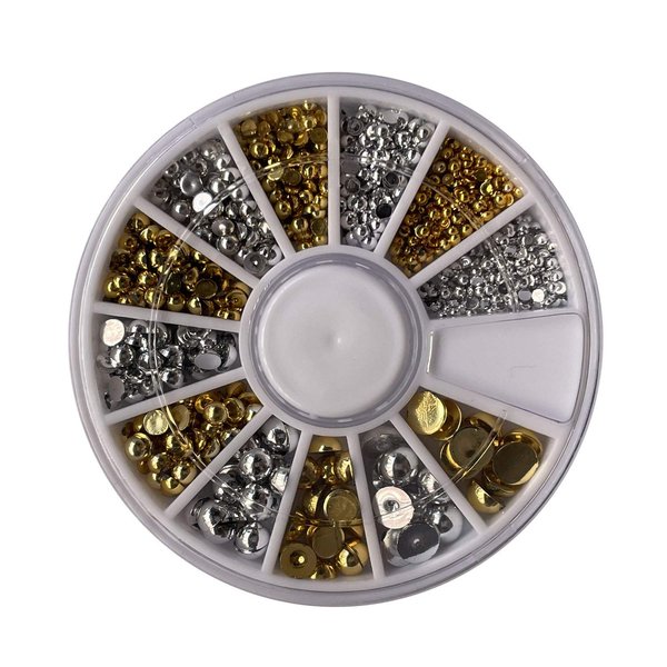 enForten 500pcs Mixed Sizes Silver Punk Half Round Acrylic Rhinestones Flatback Faux Imitation Pearls Beads Nail Art Decoration W/Wheel
