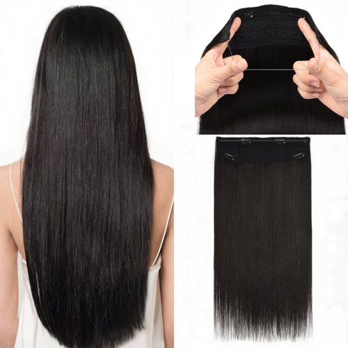 Wire Hair Extensions with Invisible Fish Line Wire Extensions Human Hair Fish Wire Hair Extension Natural Black for Women #1b Fish Wire Human Hair Extensions Fish Wire Hair 80g 14 Inch
