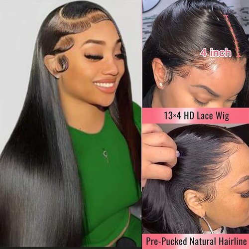 Lace Front Wig Human Hair Straight 13x4 Lace Frontal Straight Wigs for Black Women HD Transparent Brazilian Lace Front Wigs Human Hair Pre Plucked with Baby Hair Natural Hairline 150 Density 18Inch