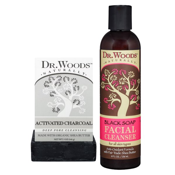 Dr. Woods Men's Face Wash Black Soap and Charcoal Bar Soap Bundle for Exfoliating, All Skin Types, 8 ounce (Pack of 2)