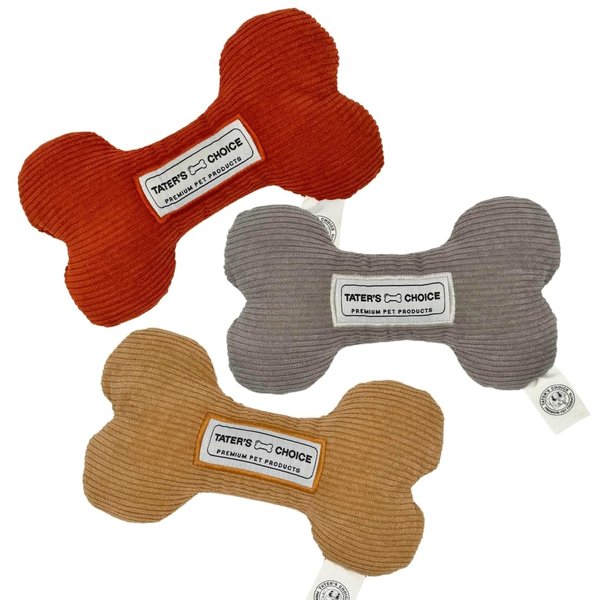 Plush Squeaky Dog Bone Toy for Anxiety Relief and Healthy Teeth - Durable Corduroy Dog Toy with Built-In Squeakers, 4.5x7.5 Inches - Perfect for Small to Medium Dogs, Great Pet Gift, 3 Pack, (Multi)