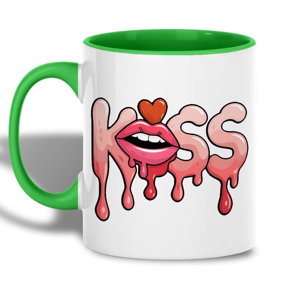 Kiss Lips Dripping Design Ceramic Mug, 11oz Coffee Cup with Romantic Valentine’s Day Theme, Fun Gift for Couples, Reusable Eco-Friendly Tea Mug for Hot Beverages, Unique Anniversary, Wedding-Love Gift