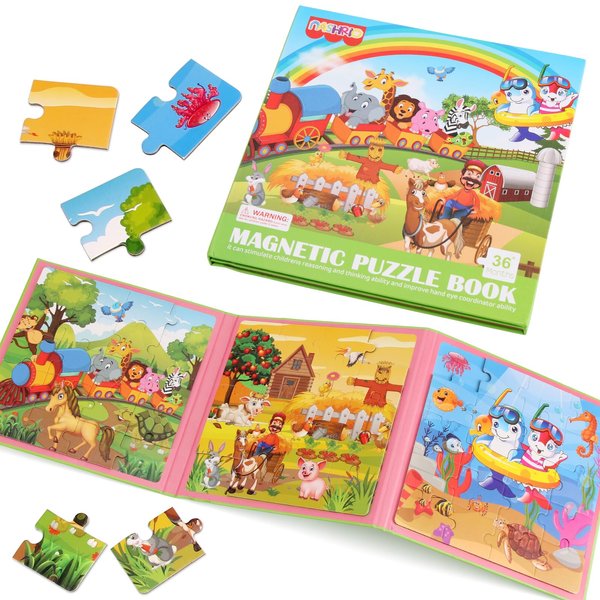 Magnetic Puzzles for Kids Ages 4-6, 20-Piece Travel Toys Animal Toddler Puzzles Ages 2-4, Educational Learning Magnets, Ideal Road Trip Activities Toys for 2 3 4 5 6 Boys and Girls