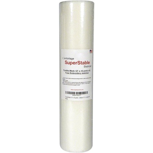 Superpunch Fusible Iron On No Show Mesh Embroidery Stabilizer, 1.5 Oz Lightweight Embroidery Backing Stabilizer-12 Inch x 10 Yard, SuperStable White Stabilizer for Embroidery Machine, Made in USA