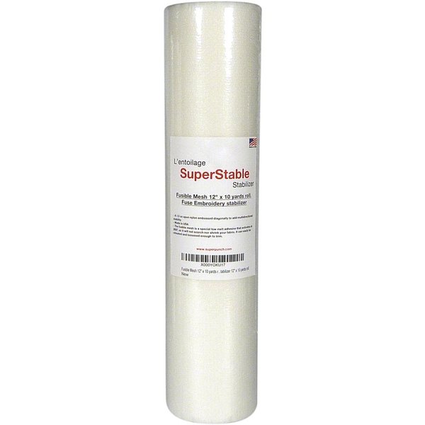 Superpunch Fusible Iron On No Show Mesh Embroidery Stabilizer, 1.5 Oz Lightweight Embroidery Backing Stabilizer-12 Inch x 10 Yard, SuperStable White Stabilizer for Embroidery Machine, Made in USA