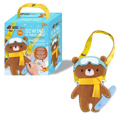 Sewing Kit for Beginner Kids Arts & Crafts Soft Toy My First Craft Set Includes Snowboarding Bear with Fun Shoulder Strap Instructions & Plush Felt Materials for Learn to Sew, Embroidery for 6 Years