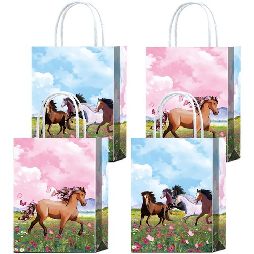 16 Pieces Horse Goodie Bags for Horse Birthday Party Supplies,Horse Gift Snacks Treat Candy Party Favors Bags with Handles for Western Cowboy Cowgirl Horse Theme Farm Party Decorations