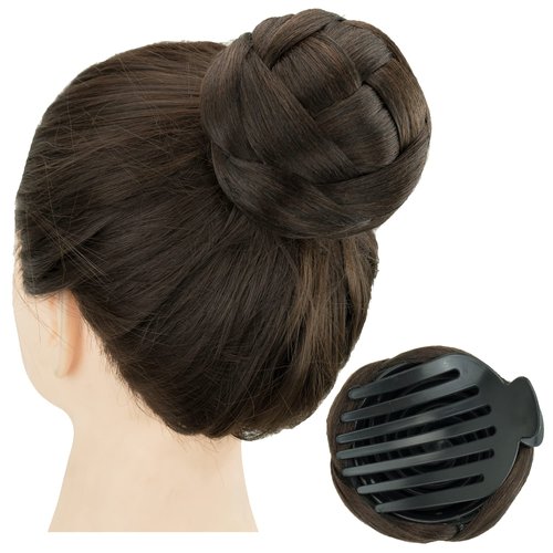IMISSU Braided Chignon Dancer Hair Donut Hairpieces Scrunchie Claw Hair Bun Updo for Wedding Party (M3 Chocolate Brown)