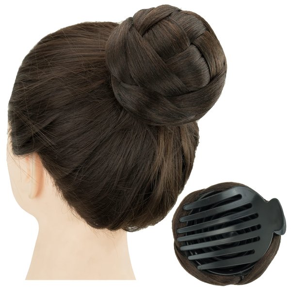 IMISSU Braided Chignon Dancer Hair Donut Hairpieces Scrunchie Claw Hair Bun Updo for Wedding Party (M3 Chocolate Brown)