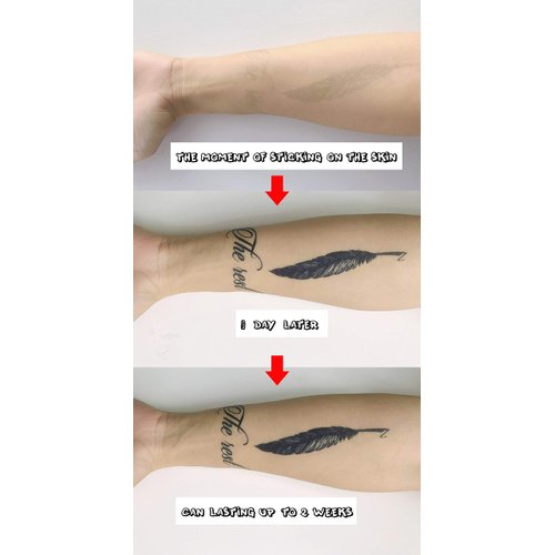 Semi-permanent Temporary Tattoos, 6-Sheet 2 Weeks Long Last Waterproof Feather Tattoos, Plant-Based Ink Tattoos Sticker for Adult Children