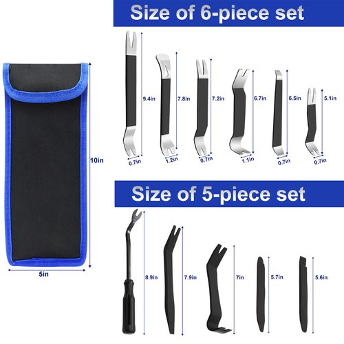 Zecirl 11 PCS AutoTrim Removal Tool Kit, Metal Pry Tool Auto Fastener Remover Pry Bar Set Trim Remover Kits for Vehicle Door Panel, Audio Radio Panel, Dashboard Repair Kit