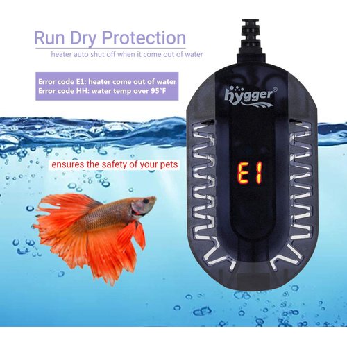 Hygger Mini Glass Aquarium Heater Adjustable LED Digital Temperature Display Small Tank Heater for Turtle Betta Fish Bowl with Protective Guard 50W