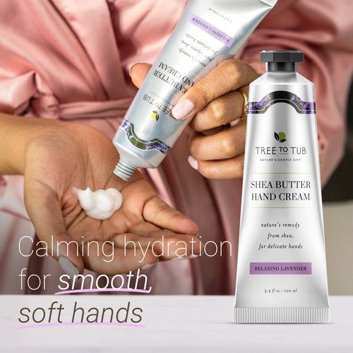 Tree to Tub Shea Butter Hand Cream for Dry Cracked Hands - Moisturizing Sensitive Skin Hand Lotion for Women & Men, Non-Greasy Vegan Hand Moisturizer w/Organic Cocoa, Aloe Vera, All Natural Lavender