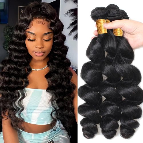 10A Human Hair Bundles Brazilian Loose Wave 3 Bundles 100% Unprocessed Virgin Remy Human Hair Loose Wave Bundles Loose Wave Human Hair Weave Bundles Natural Color Remy Human Hair Extensions