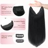 GOO GOO Wire Hair Extensions Real Human Hair, 18inch 95g Jet black, Invisible Wire Hair Extensions with Transparent, Seamless Fish Line Hairpiece, Straight Remy Hair Extensions