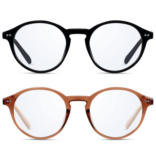 ANDWOOD Blue Light Blocking Glasses Women Men Computer Small Face Frame Bluelight Blocker Teens Round Frame 2 Pack Black Brown