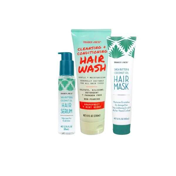 Generic Trader joes hair set - Shea Butter & Coconut Oil Hair Mask (5.1 Fl Oz), Shea Butter & Coconut Oil Hair Serum (2.75 Fl Oz and Cleansing & Conditioning Hair Wash (8 Fl Oz), White