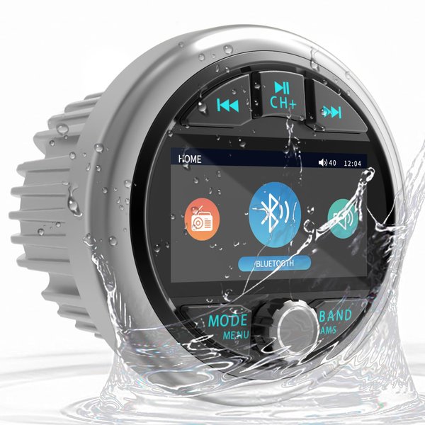 Bluetooth Marine Gauge Stereo System: Waterproof Boat AM FM Radio Receiver - 3 Inch LCD Display Digital Multimedia MP5 Player USB AUX Subwoofer 200 Watts Output