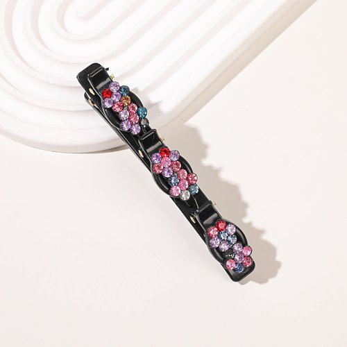 4 PCS Sparkling Crystal Stone Braided Hair Clips, Flower Chopped Hairpin Duckbill Clip with 3 Small Clips, Satin Fabric Hair Bands Multi Clip Hair Barrette with Rhinestones for Women Girls