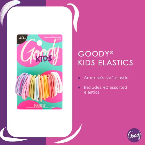 Goody Kids Ouchless Elastic Hair Tie - 40 Count, Assorted Colors - 2MM for Fine to Medium Hair - Pain-FreeHair Accessories for Men, Women, Boys, and Girls - for Long Lasting Braids, Ponytails