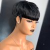 QiaQiaRing Pixie Cut Wig Human Hair Wigs For Black Women Short Layered Pixie Cut Wigs Full Machine Made Wigs Brazilian Virgin Human Hair Wigs For Women Glueless Wigs Natural Black Color