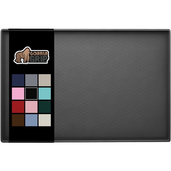 Gorilla Grip 100% Waterproof Raised Edge BPA Free Silicone Pet Feeding Mat, Dog Cat Food Mats Contain Spills Protects Floors, Placemats for Cats and Dogs Water Bowl, Pets Accessories 16x10, Charcoal