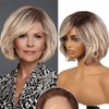 BLONDE UNICORN 12 Inch Human Hair Wigs for Women,Ash Blonde Short Layered Wavy Bob Wig with Bangs,HD Lace Front Wigs