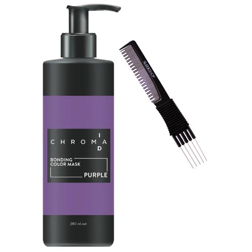 Sleekshop Comb + CHROMA.ID (Purple) Schwarzkapf Chroma ID Bonding Color Masks, Semi-Permanent Hair Color Dye (w/Sleek Premium Carbon Teasing Comb) ChromaID Haircolor Masque (Purple (9.5 oz / 280 ml))