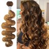 ALHER True 4/27 Body Wave Ombre Human Hair Bundle 24 Inch Honey Blonde Highlight Brown Colored Bundles 10A 100% Brazilian Virgin Remy Human Hair Soft Thick Wavy Weave P4/27 Highlight Piano Color
