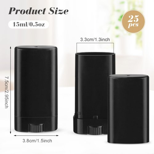 BOSMIOW 25pcs 15ml/0.5oz Empty Black Plastic Oval Deodorant Containers,Top-Fill Lip Balm Tubes,Refillable Twist-Up Lipstick Tubes for DIY Homemade Chapstick,lip Balm
