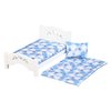 Dollhouse Furniture Mini Kid’s Bed Set, Realistic Bedroom Accessories for 6 inch Dolls, Blue Bedding, White Wood, 1/12 Scale