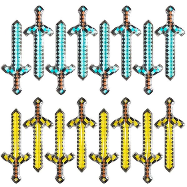 Airsnigi 16 Pack Inflatable Weapon for Kids Party Favors Pixel Diamond Swords for Theme Party Birthday Swimming Pool Cosplay Halloween Costume Accessories
