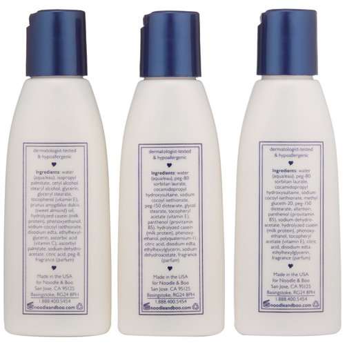 Noodle & Boo Essential Care 3 Piece Kit Super Soft Baby Lotion(2 Oz), Extra Gentle Shampoo(2 Oz) and Soothing Body Wash(2 Oz)