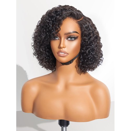 LUVME HAIR 10'' Glueless HD Curly Wig Human Hair Pre Cut Lace Wig, Real HD Lace Short Curly Bob Wigs 180 Density Human Hair Pre Plucked Bleached Knots Pre Cut