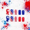24Pcs 4th of July Press on Nails Medium Square Independence Day Fake Nails Glossy Red Blue American Flag Glue on Nails Full Cover Stick on Nails with Star Design Patriotic Artificial Nails for Women