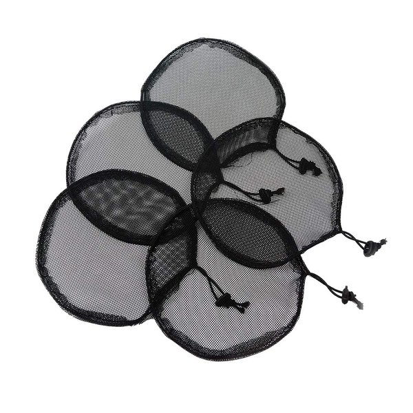 YANTAISIYU 5Pcs Black Ponytail Hair Net Ponytail Wig Cap with Elastic Drawstring Ponytail Net Base for Making Hair Bun Hair Wig Making Tool for Women (Round)