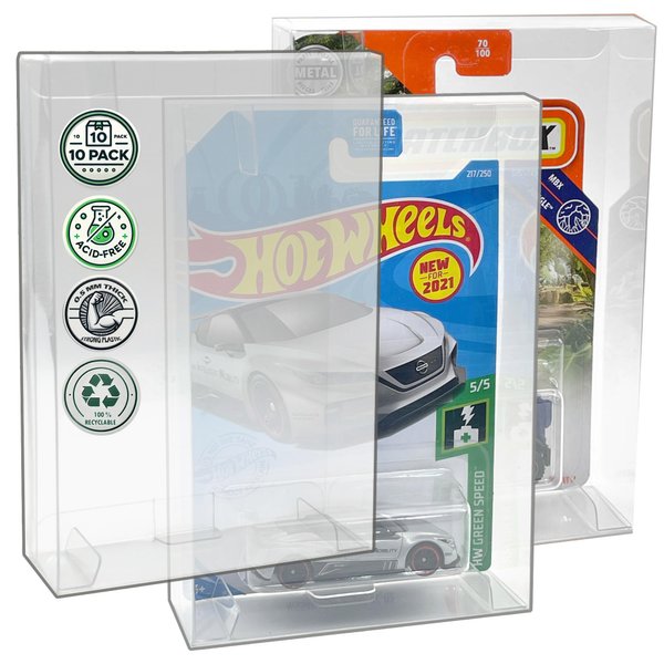 MALKO Hot Wheels & Matchbox Protector Display Case for Carded Mainline Diecast Cars - 10 Pack | Assembly Required