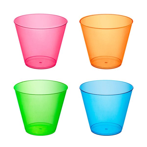 Party Essentials Hard Plastic 9-Ounce Party Cups/Old Fashioned Tumblers, 25-Count, Assorted Neon