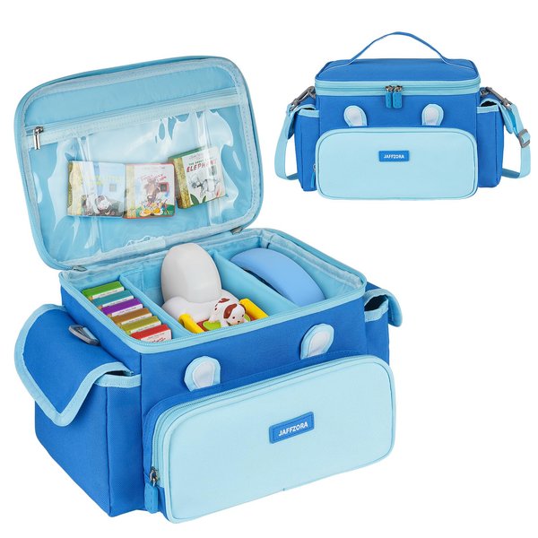 Jaffzora Carrying Case Fit for Little Tikes Story Dream Book Machine Starter Set, Cute Storage Bag Compatible with Toniebox, Storypod Audio Player and Accessories, Blue (Bag Only)