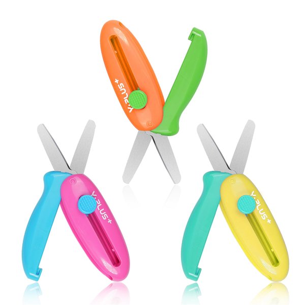 Safety Scissors for Kids, Retractable Small Scissors for Toddler Craft Ages 3-5 2-4 1-3, Cute Toddler Craft Preschool 3Pcs Stocking Stuffers for Kids Toddler Women Mom