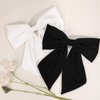 2Pcs Big Satin Hair Bows for Women Girls 10 Inch Barrette Hair Clip Long Black White Silk Ribbon bride Wedding Bows French Style Hair Accessories (Black+White)