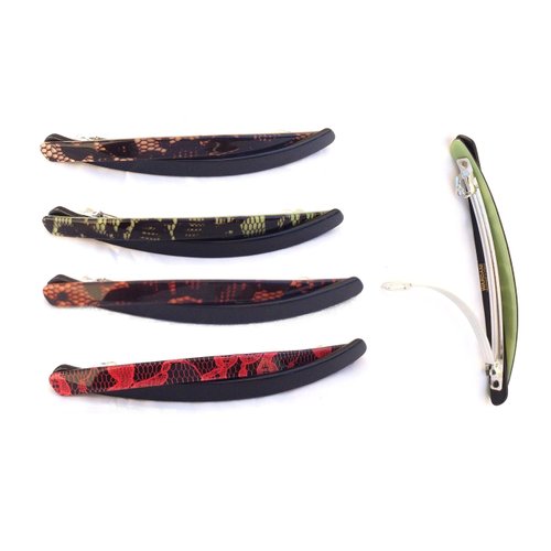 Wardani 12 Cm Twisted Lace 2 tone Long acetate french Barrette Clip, handmade in France Dentelle (Orange)