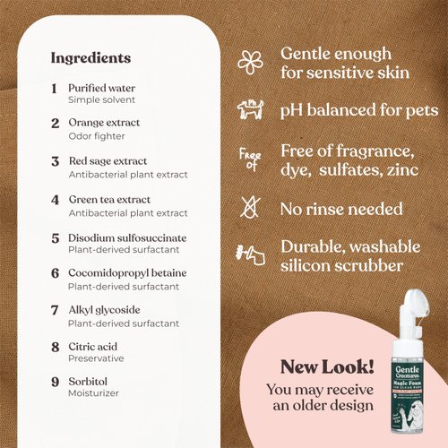 GENTLE CREATURES Magic Foam - Refill - Sulfate-Free, Waterless Shampoo Paw Cleaner for Dogs, Cats, Pets - Dry Shampoo, Foot Cleaner Brush - with Orange, Odor Control Wash - Good for Puppy