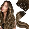 LaaVoo Balayage Clip in Hair Extensions Human Hair Clip in Extensions Balayage Brown to Caramel Blonde Hair Extensions Clip ins Real Human Hair Long Straight 22 Inch 5pcs/80g