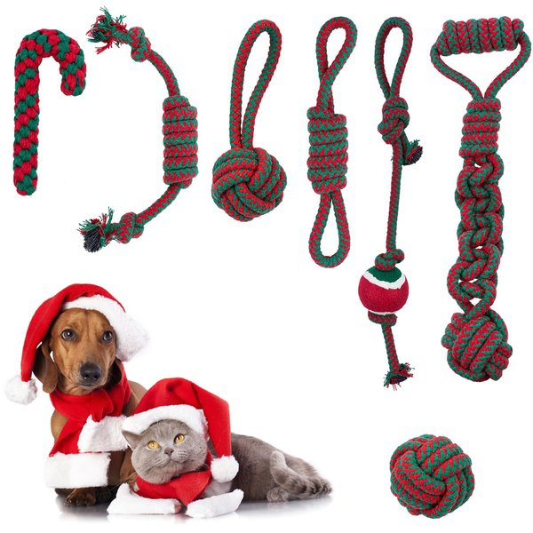 Oziral Christmas Dog Toys, 7 Pack Dog Chew Toys Set, Dog Christmas Stocking Gifts Stuffers for Small Medium Dogs, Dog Rope Toys for Puppy Chew Teething Cleaning Training