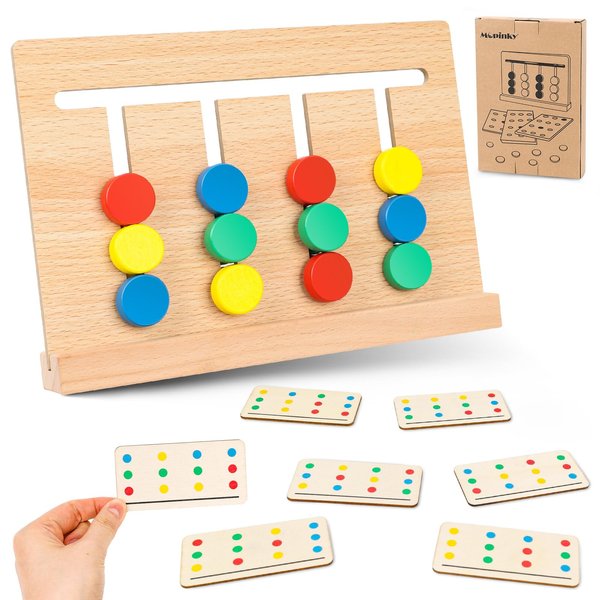 MCPINKY Montessori Learning Toys, Wooden Slide Puzzle Color and Shape Matching Game, Preschool Educational Brain Teasers Toys, Ideal Road Trip Activities for Boys and Girls