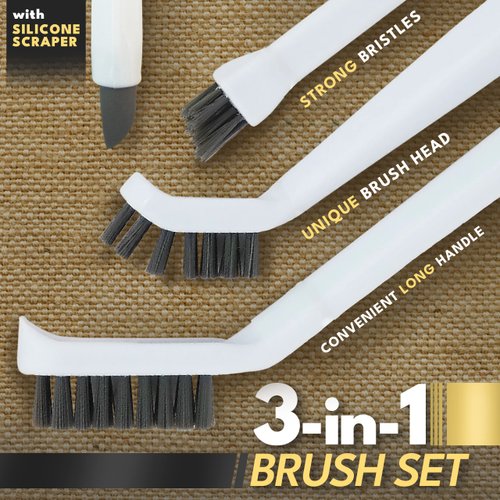 The Crown Choice Grout Cleaning Brushes Set (3 Pack) – Deep Cleaner Small Multi-Purpose Scrub Brush Set with Stiff Nylon Bristles to Clean Corners, Spaces, Tile, Shower, Window, Door Track, Floors