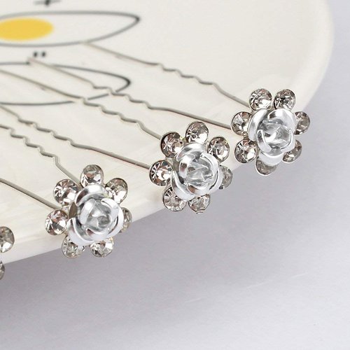 Onwon 40 Pieces Rose Flower Rhinestone Hair Clips Crystal Hair Pins for Bridal Wedding Party Daily Life Women and Girls Hair Jewelry Acessories, with Storage Bag (White)