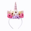 Nishine Girls Glitter Unicorn Horn Headband Camellia Pony Head Band Flower Hair Band Tiara for Party Birthday Gift (Pink)