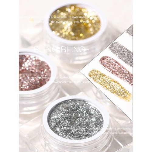 Gorvalin 3 Boxes Glitter Gel Nail Polish, 3D Gold Silver Rose Gold French Nail Art Painted Liner Gel Holographic Chrome Platinum Glitter Nail Polish Nail Art Painting Drawing Gel